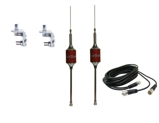 CB Antenna Kit - Hustler SCB-S Red Dual Antenna RG59U Cophase Coax & Brackets Combo - CB Radio Supply