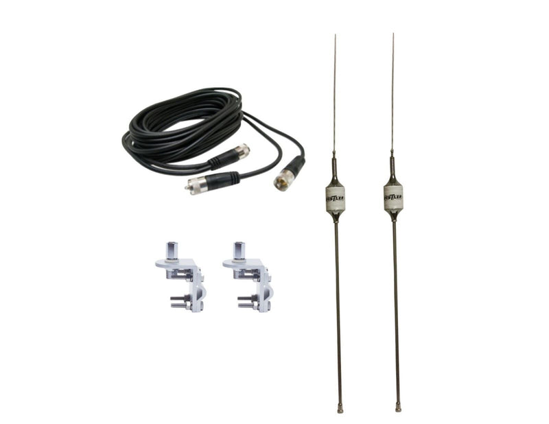 CB Antenna Kit - Hustler SCB White Dual Antenna RG59U Cophase Coax & Brackets Combo - CB Radio Supply