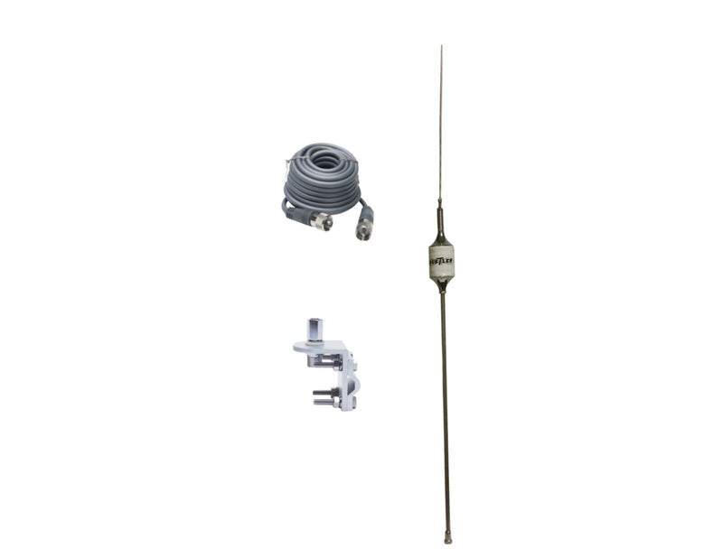CB Antenna Kit - Hustler SCB White Single Antenna RG8X Coax & Bracket Combo - CB Radio Supply
