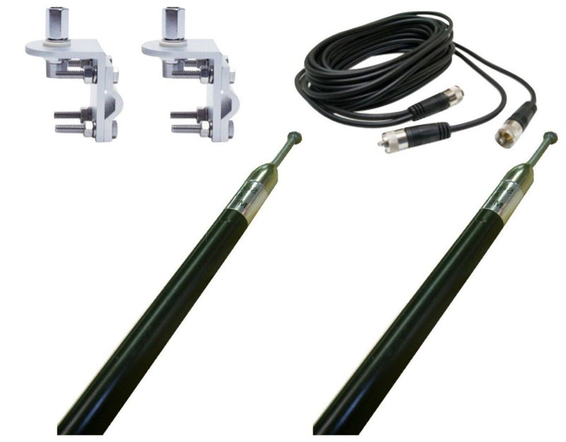 CB Antenna Kit - Skipshooter 3' Black Dual Antenna RG59U Cophase Coax & Brackets Combo - CB Radio Supply