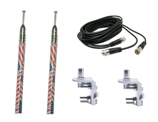CB Antenna Kit - Skipshooter 4' USA Flag Dual Antenna RG59U Cophase Coax & Brackets Combo - CB Radio Supply
