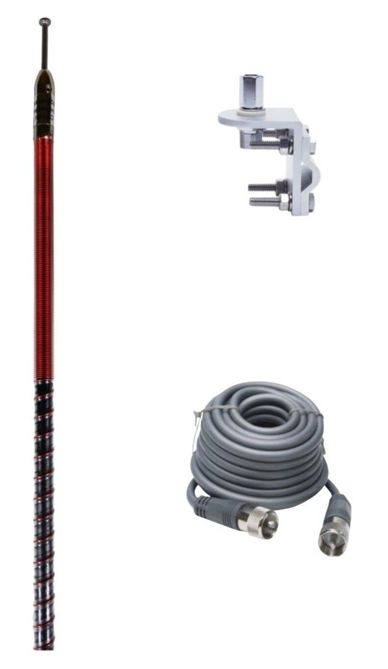 CB Antenna Kit - Skipshooter 6' Clear Single Antenna RG8X Coax & Bracket Combo - CB Radio Supply