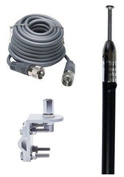 CB Antenna Kit - Skipshooter 7' Black Single Antenna RG8X Coax & Bracket Combo - CB Radio Supply