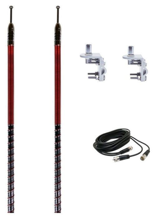 CB Antenna Kit - Skipshooter 7' Clear Dual Antenna RG59U Cophase Coax & Brackets Combo - CB Radio Supply