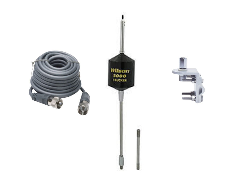 CB Antenna Kit - Wilson T5000 Trucker Series Single Antenna RG8X Coax & Bracket Combo - CB Radio Supply