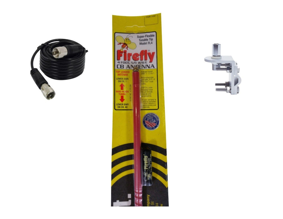 CB Radio Antenna - Firestik Firefly FL-4 Red Combo Kit with 18' RG58 Coax and Mount - CB Radio Supply
