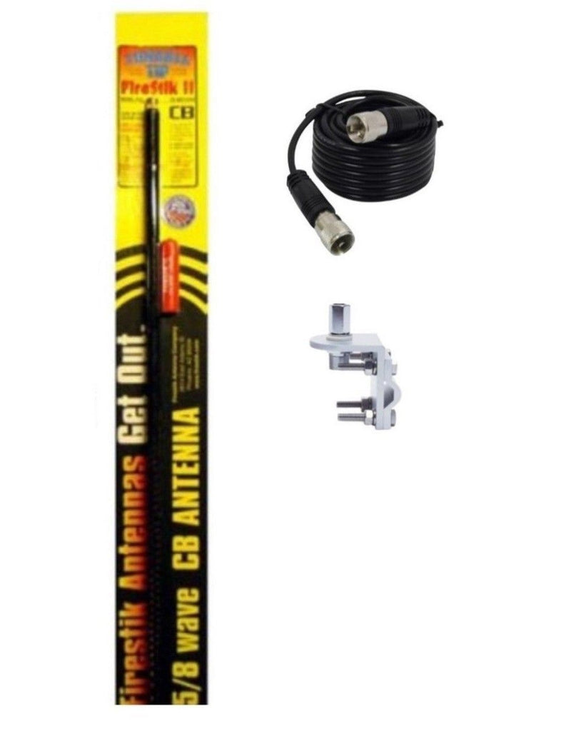 CB Radio Antenna - Firestik FS-2 Tunable Tip Fiberglass Combo Kit with 18' RG58 Coax and Mount - CB Radio Supply