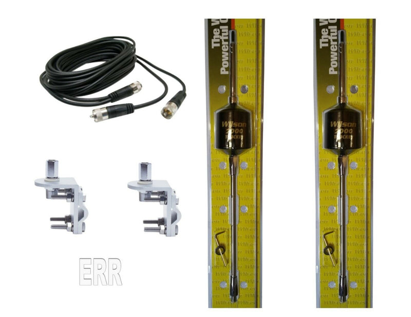 CB Radio Antenna - Wilson 2000 Trucker Antenna (10" Shaft) Dual Combo Kit with 18' RG59u Dual Cophase Coax and Mounts - CB Radio Supply