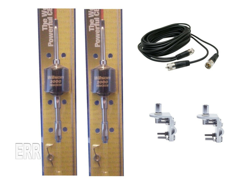 CB Radio Antenna - Wilson 2000 Trucker Antenna (5" Shaft) Dual Combo Kit with 18' RG59u Dual Cophase Coax and Mounts