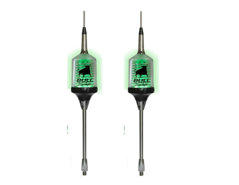 CB Radio Antenna - (x2) Sirio Bull Trucker 3000 Antenna w/ Green LED Shaft - CB Radio Supply