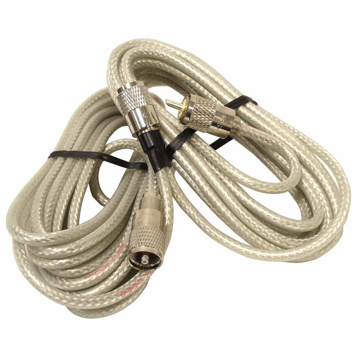 CB Radio Coax Cable - Procomm PR18-SD8X 18' Clear Dual Co-Phase RG8X Coax Cable w/ PL-259 Connectors - CB Radio Supply