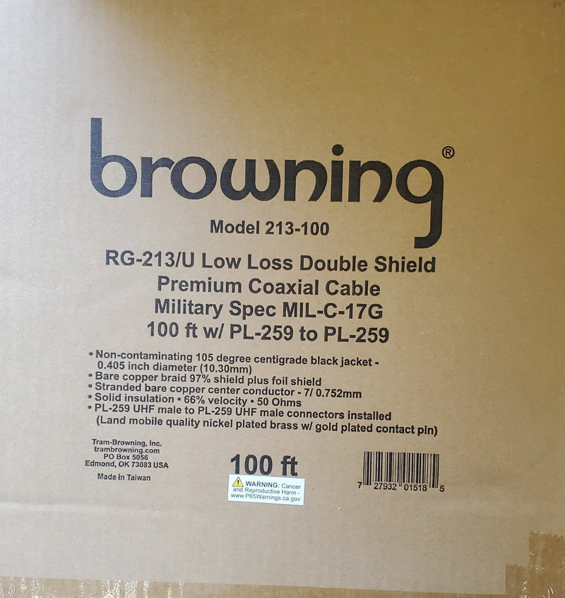 CB Radio Coax Cable - Tram Browning BR 213 Rg213 Type 100ft CB, Ham Radio Base Coax Cable - CB Radio Supply