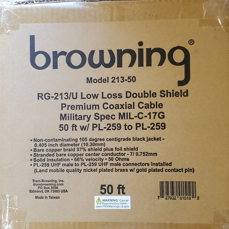 CB Radio Coax Cable - Tram Browning BR 213 Rg213 Type 50ft CB, Ham Radio Base Coax Cable - CB Radio Supply