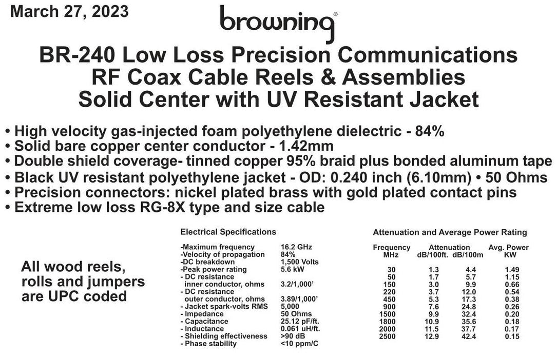 CB Radio Coax Cable - Tram Browning BR 240 LMR240 Type 50ft Ham Radio Base Coax Cable - CB Radio Supply