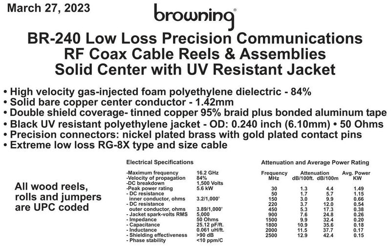 CB Radio Coax Cable - Tram Browning BR 240 LMR240 Type 50ft Ham Radio Base Coax Cable No Connector - CB Radio Supply