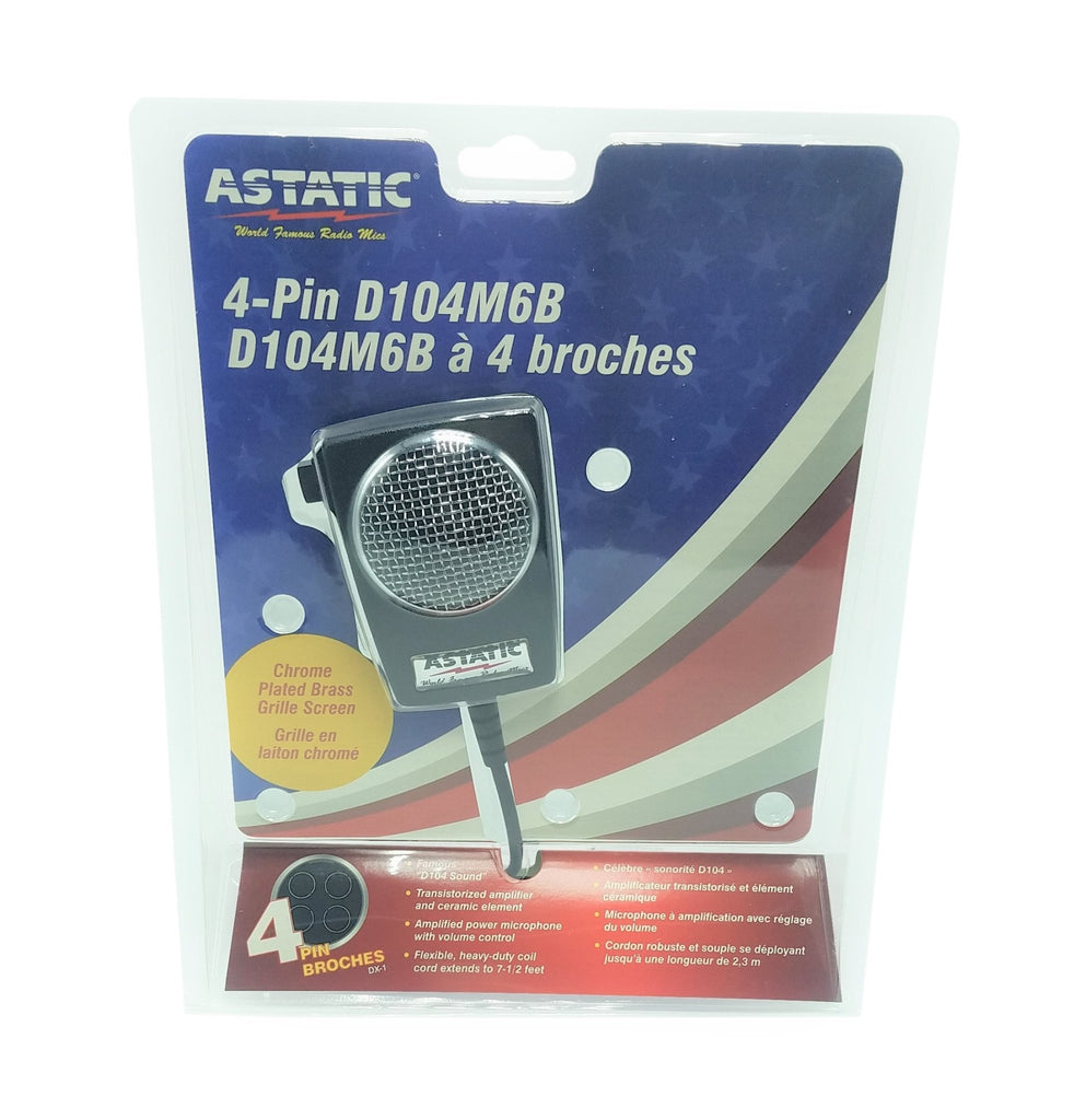 CB Radio Microphone - Astatic Amplified D104M6B Ceramic Power 4-Pin