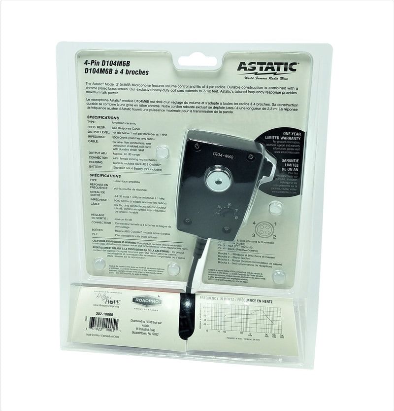 CB Radio Microphone - Astatic Amplified D104M6B Ceramic Power 4-Pin - CB Radio Supply
