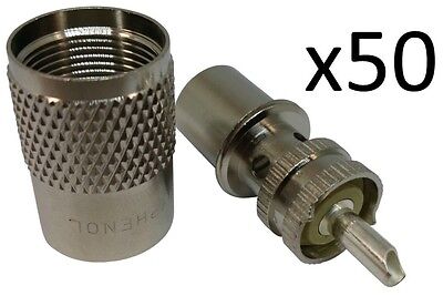 COAX Connectors - AMPHENOL (83-1SPB-15RFX) PL-259 / UHF [Lot of 50] - CB Radio Supply