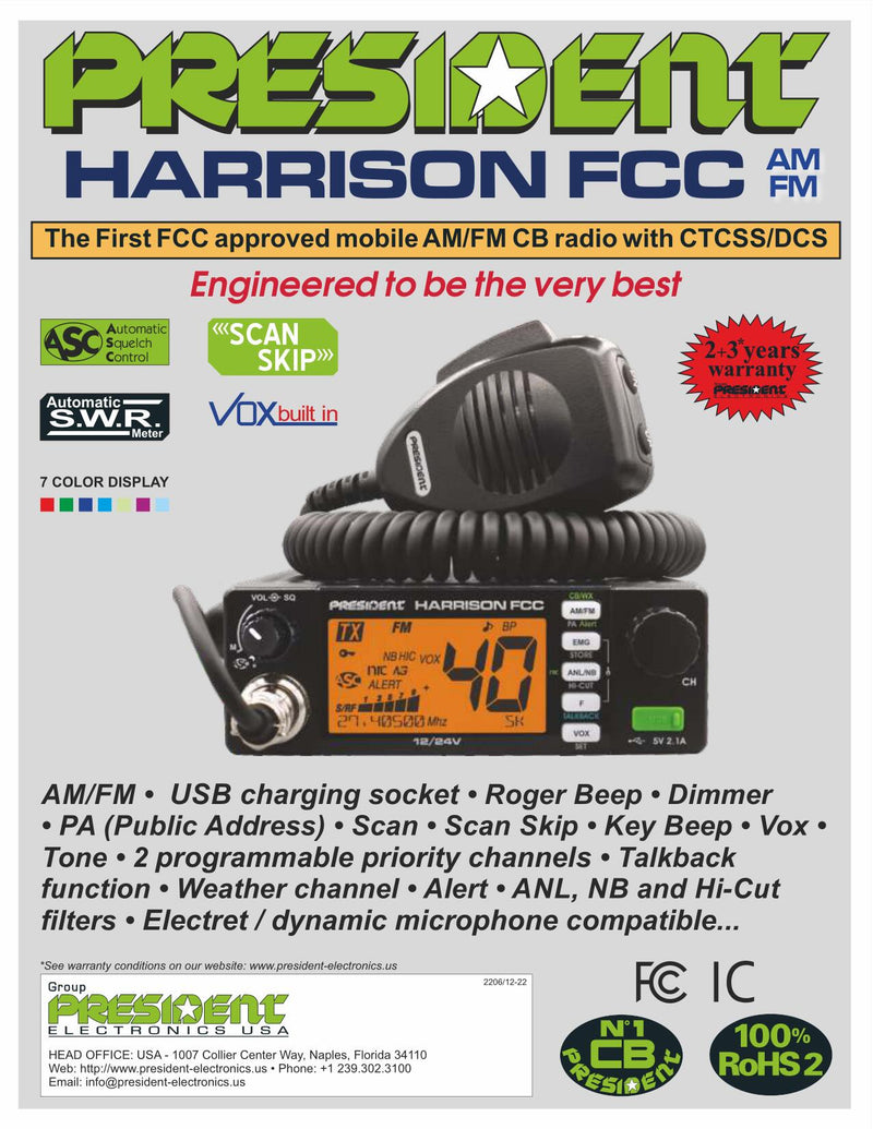President CB Radio - FCC President Harrison 40 Channel AM/FM CB Radio - CB Radio Supply