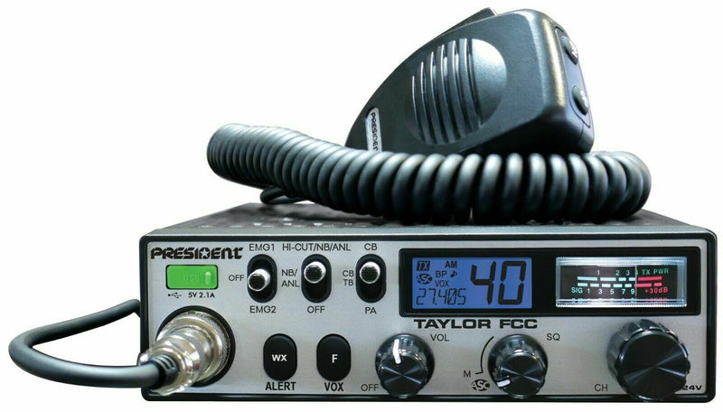 PRESIDENT TAYLOR FCC - 12/24V 40 CHANNEL CB RADIO NEW 7 COLOR BACKLIGHT - CB Radio Supply